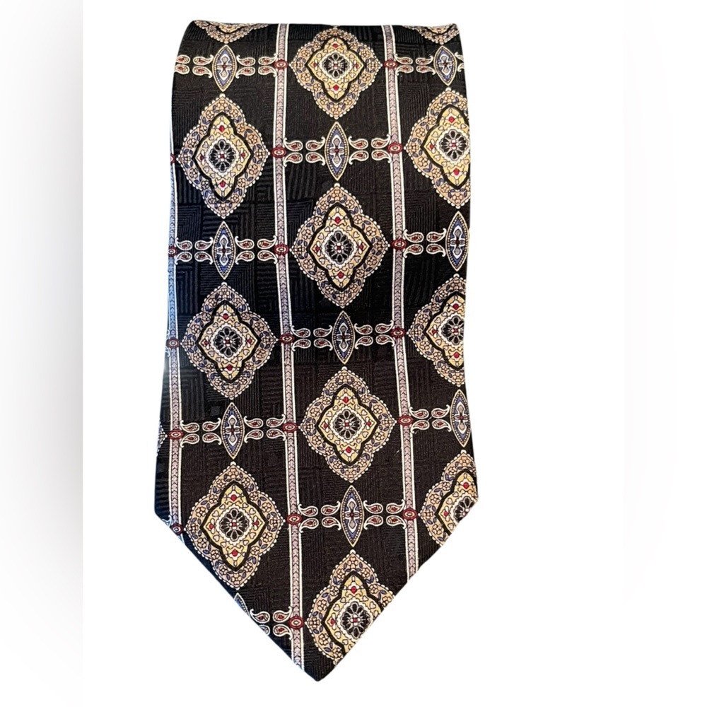 🖤Harve Benard Elegant Black and Gold Patterned Tie. Pure Silk. Made in Dominican